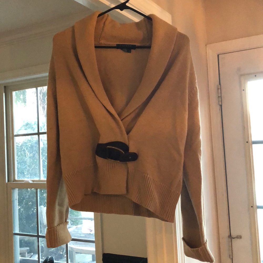 Ralph Lauren Shawl Collar Leather Buckle Sweater